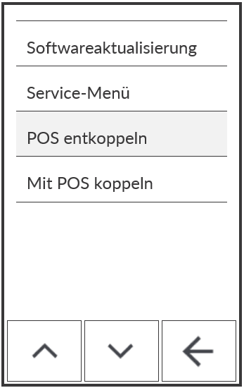 Das POS-Menü wird angezeigt, wobei der Punkt "POS-Kopplung aufheben" hervorgehoben ist.