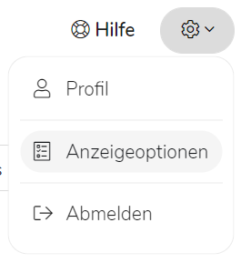 Bildschirmfoto von MyST: Der Nutzer hat die Einstellungen oben rechts geöffnet, um die Links für "Profil", "Anzeigeoptionen" und "Abmelden" zu sehen.