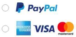 A screenshot of radio boxes the customer can select (logos are shown). 1st option: PayPal. 2nd option: AMEX/Visa/Mastercard.