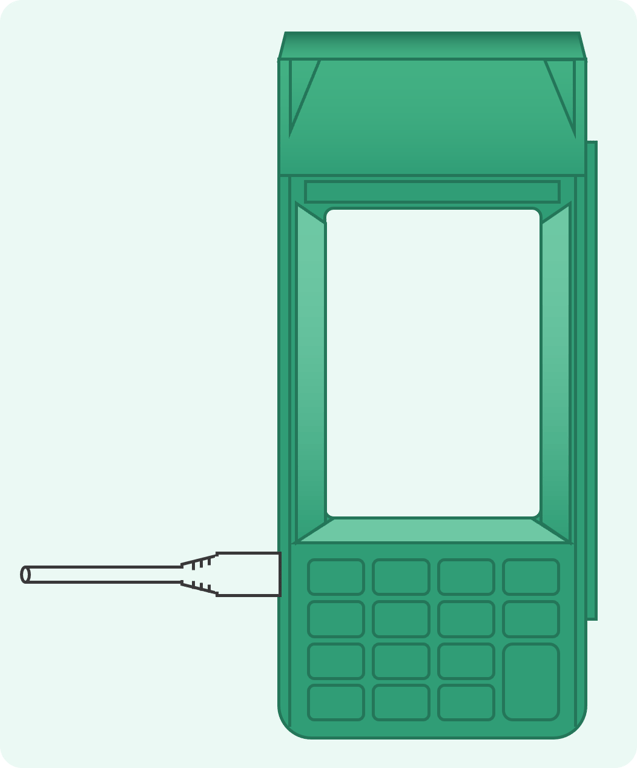 Diagram showing the power cable connected to the left of the payment terminal.
