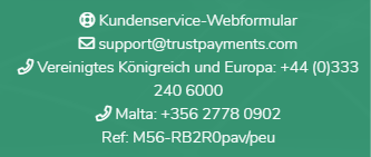 Screenshot des Fußzeilentextes auf der MyST-Anmeldeseite, einschließlich unserer Kontaktdaten und der Referenznummer für die aktuelle Sitzung.