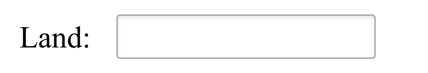 Screenshot met een tekstveld met het label "Land".