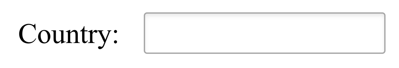 Screenshot with a text field with label "Country"