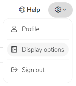 MyST screenshot: User has opened settings in top right to reveal links for "Profile", "Display options" and "Sign out".