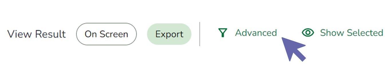 Portal screenshot: User selects the "Advanced" button from beneath the search form.