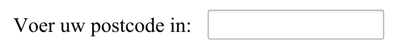 Screenshot met een tekstveld met het label "Voer uw postcode in:".