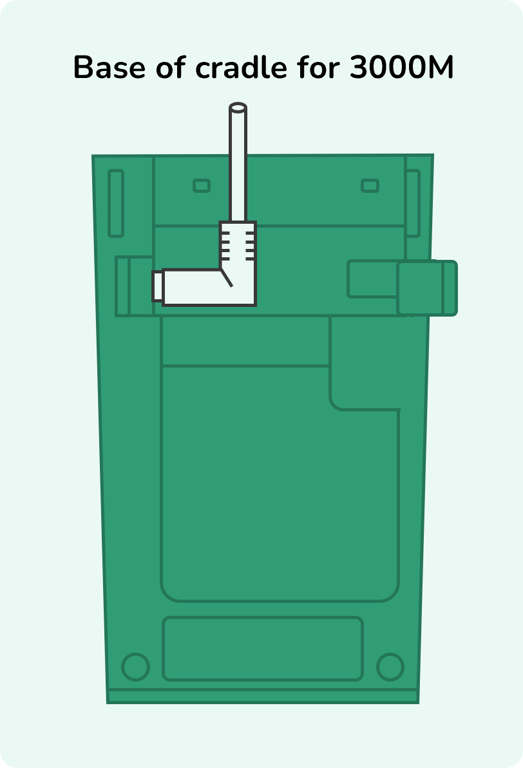 Underside of the cradle for the Castles VEGA 3000M terminal, showing the power cable connection.