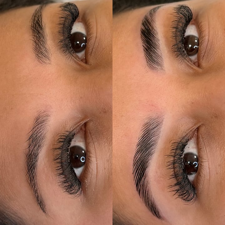 Transformação 🤎 De fios desalinhados para uma sobrancelha organizada, definida e com aparência mais cheia. O Brow Lamination é perfeito par