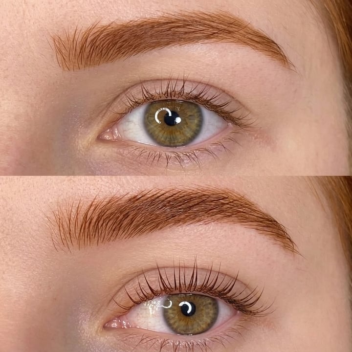 Nosso queridinho do studio Glow Lifting , cílios curvadinhos e tingidos com nossa tintura marrom .