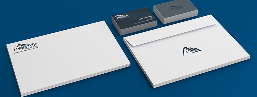 business stationery of envelopes and business cards.