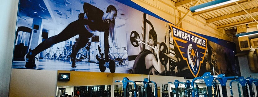 large custom wallcovering in a gym area for embry-riddle