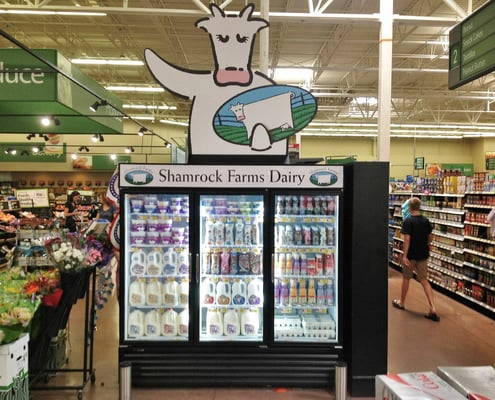 Printed cutout POP display graphics for Shamrock Farms