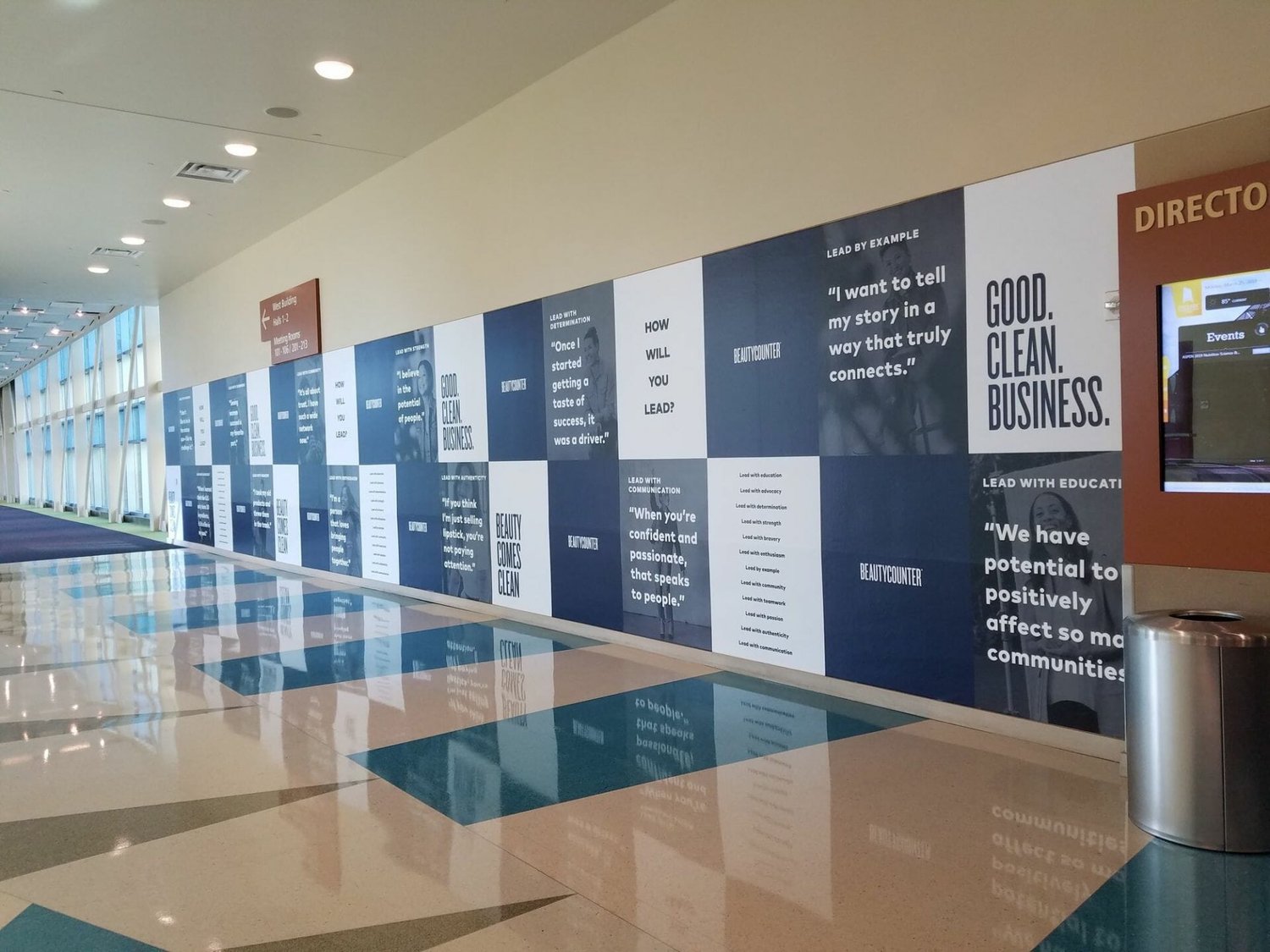 Printed wall graphics in the hallway of an educational institution