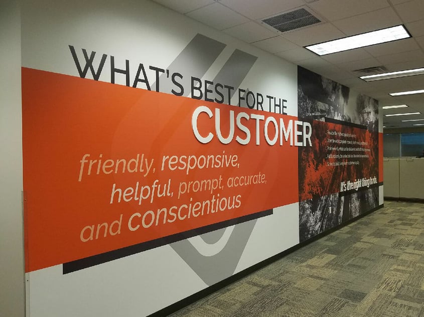 Printed dimensional wall graphics for Ware Malcomb