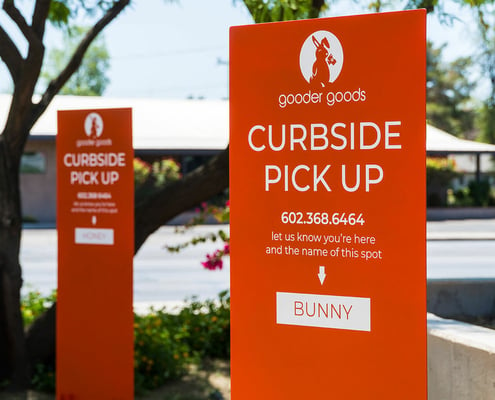 Printed parking signage for Bunny Curbside Pickup