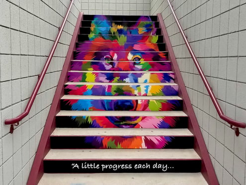Color printed staircase graphics for Alumigraphics Private School