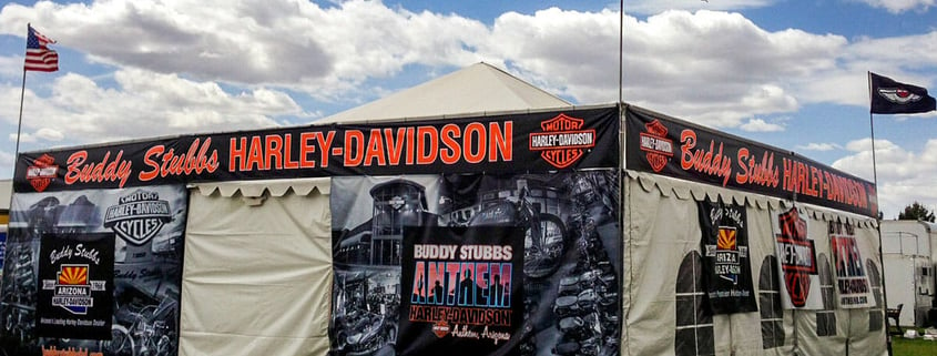 Printed tent graphics for Buddy Stubbs Harley-Davidson