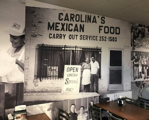 B&W wall wrap for Carolina's Mexican Food