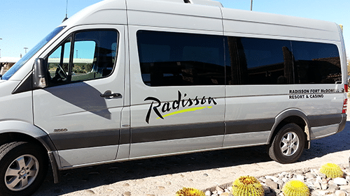 Vehicle graphics on a van for Radisson Resort & Casino