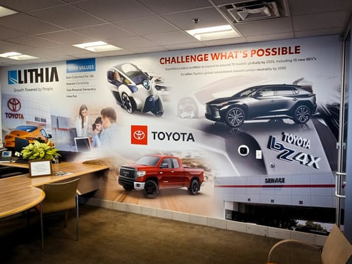 Large wall wrap for Bell Toyota Dealership.