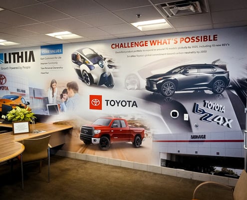 Large wall wrap for Bell Toyota Dealership.