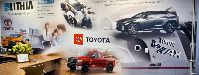 Large wall wrap for Bell Toyota Dealership.