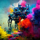 Stylize robot painting in vividly bright colors