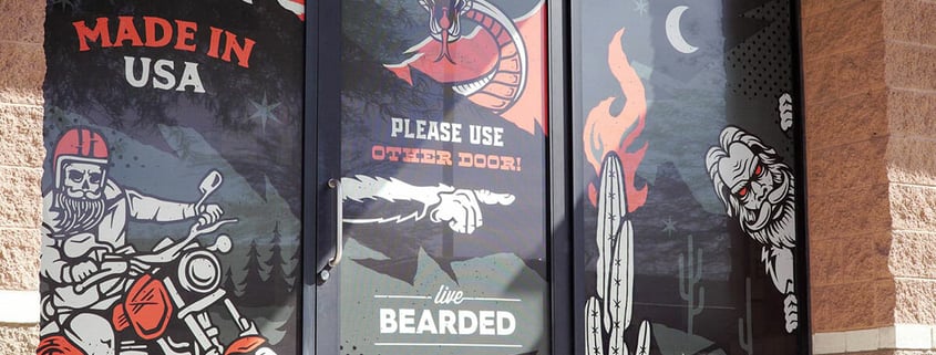 Perforated window graphics wrap for Live Bearded.