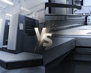 Split image illustrating Digital vs Lithographic printing.