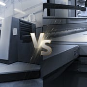 Split image illustrating Digital vs Lithographic printing.