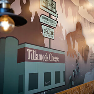 Full color wall graphics showing Tillamook Cheese.