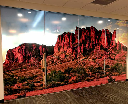 Example of perforated window vinyl for privacy glass.