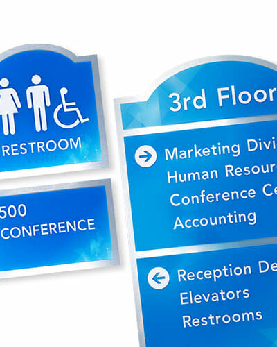 Directional ADA signage for corporate offices.