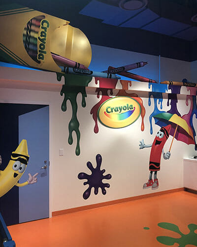 Interior graphics wall vinyl art for The Crayola Experience in Chandler, Arizona.