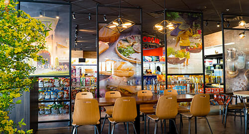 Interior graphics clear acrylic printed art displays for Lee's Sandwiches cafe market.