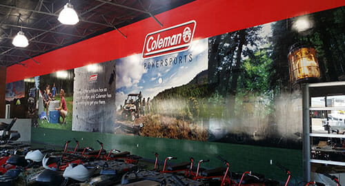 Large commercial wall covering for Coleman Powersports.