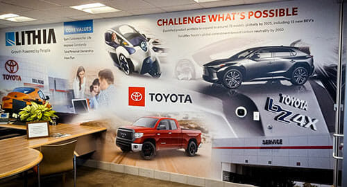 Large advertising and marketing mural for Toyota - installed a wall covering.