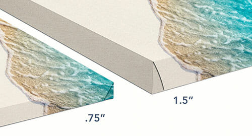 Example of frame sizing of .75" and 1.5" for canvas wrapped art.