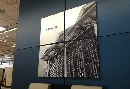 Corporate branded canvas wrapped artwork.