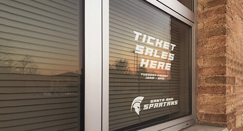 Window graphics for a ticket sales booth for the Santa Ana Spartans