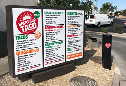 Drive-thru backlit signage for Backyard Taco