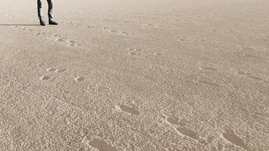Percurso da pegada na textura de areia compactada