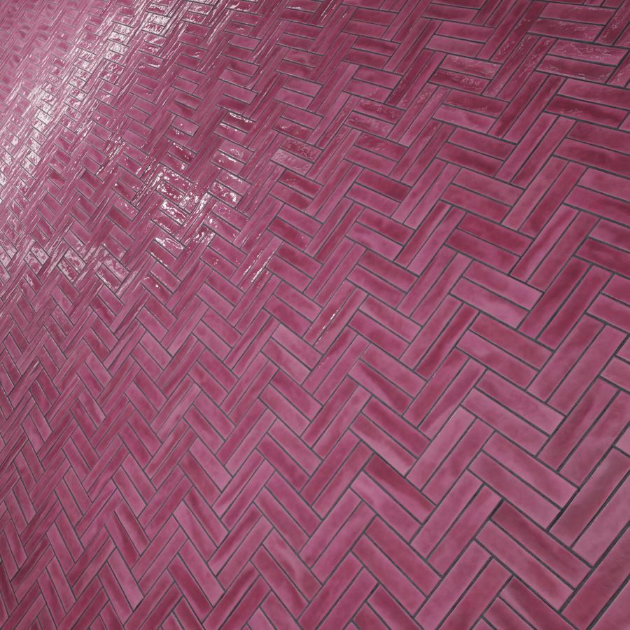 Herringbone Ceramic Glossy Tile Texture, Purple