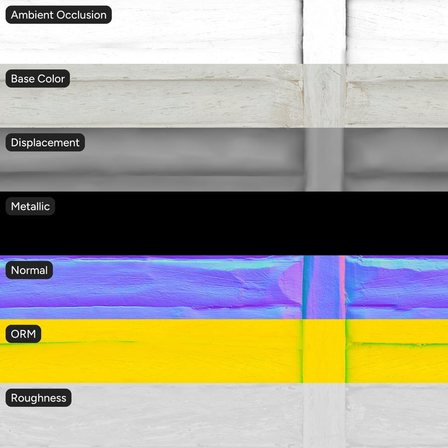Painted Wood Log Siding Wall with Support Beam Texture, White