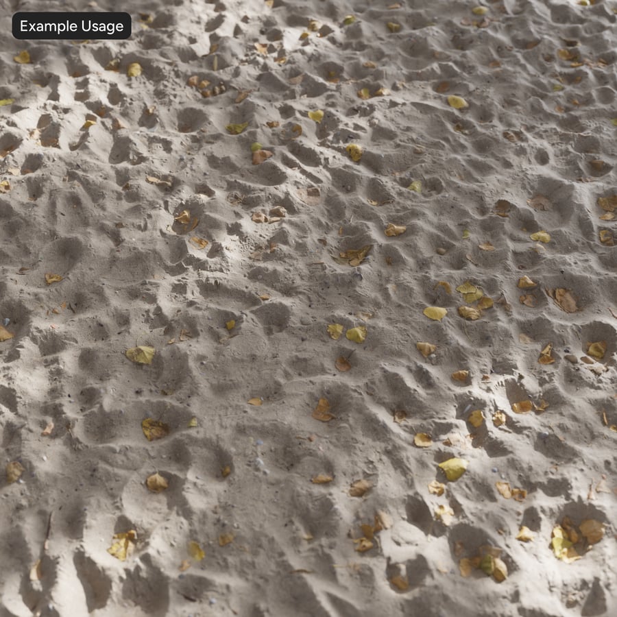 Textura de pegadas e folhas na areia