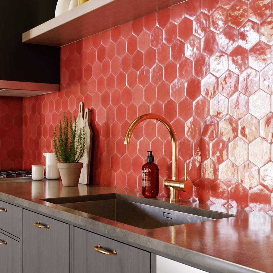 Hexagon Zellige Tile Texture, Red