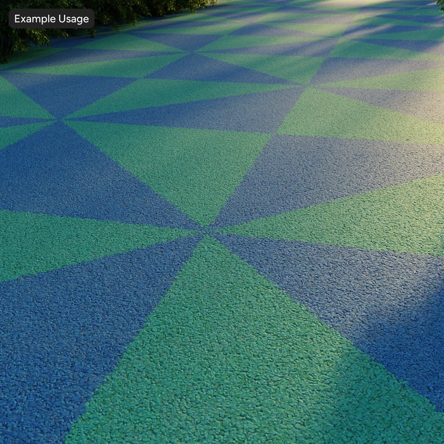 Textura de ladrilho sintético com cobertura de borracha, verde e azul