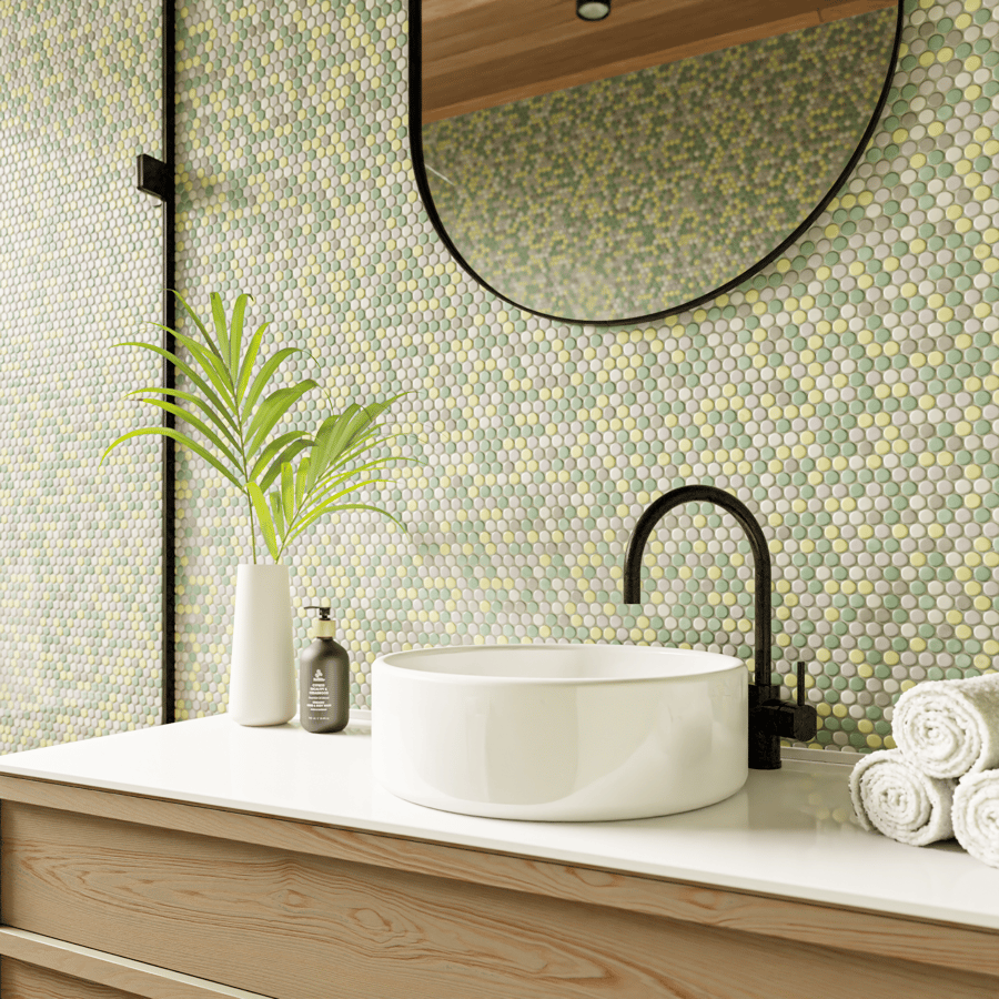 Textura de azulejo cerâmico mate redondo, verde claro