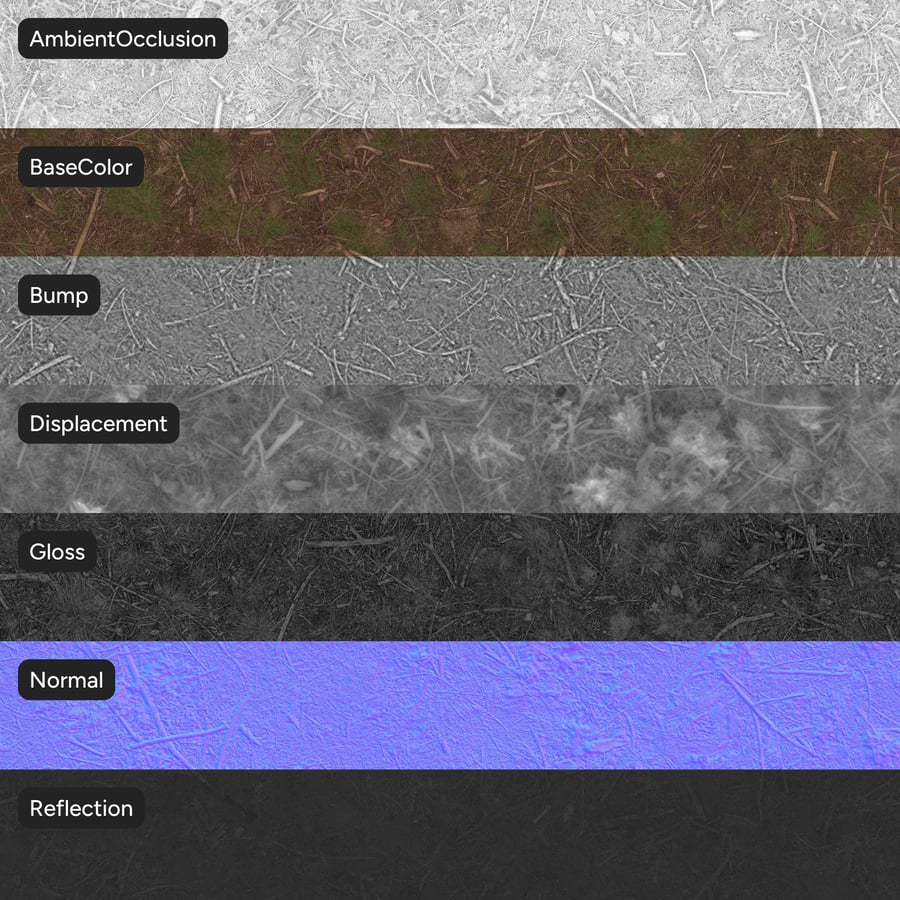 Textura de relva e detritos florestais