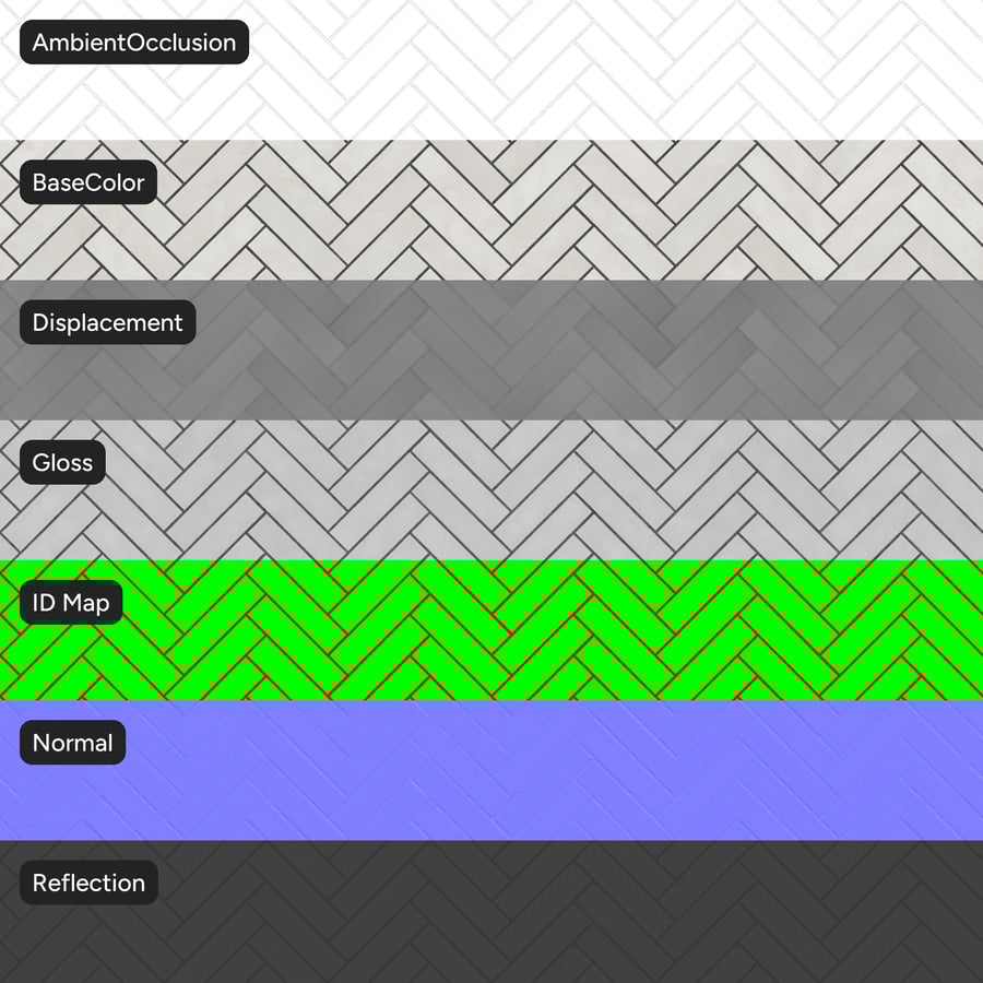 Keramická lesklá dlaždice s texturou rybí kosti, bílá